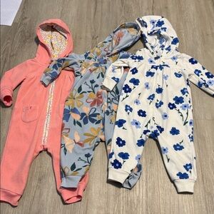 Carters Floral and Solid Baby Hooded Onesies Set